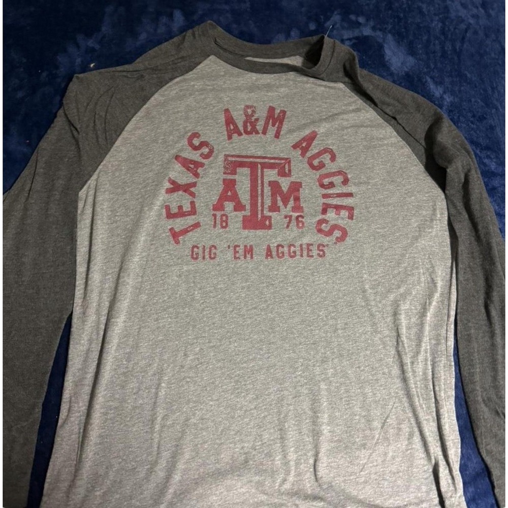 Texas A&M Aggies Shirt XL Long Sleeve Fanatics Gray Raglan NCAA Graphic Tee NWT